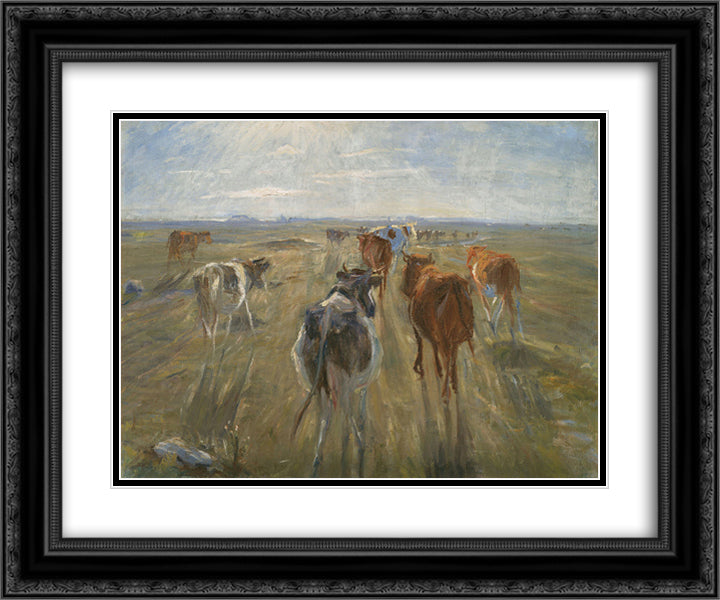 Long Shadows. Cattle on the Island of Saltholm 24x20 Black Ornate Wood Framed Art Print Poster with Double Matting by Philipsen, Theodor