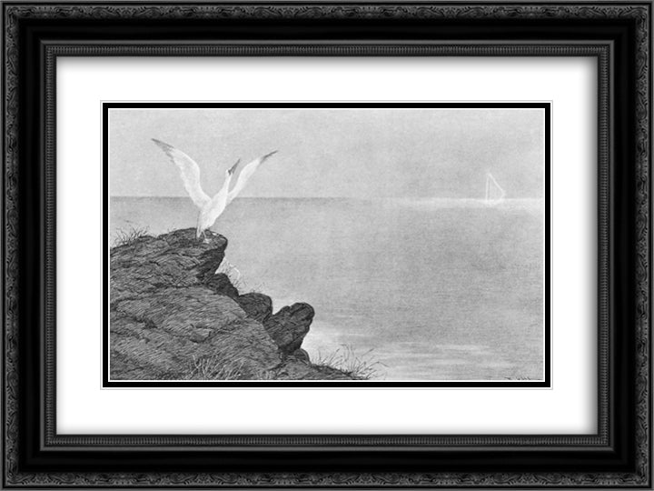 Aeolsharpen 24x18 Black Ornate Wood Framed Art Print Poster with Double Matting by Kittelsen, Theodor Severin