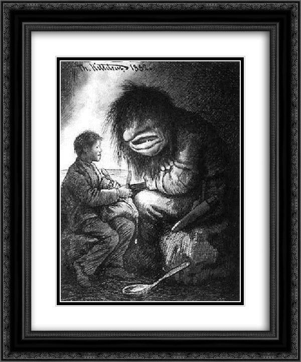 Askeladden Og Trollet 20x24 Black Ornate Wood Framed Art Print Poster with Double Matting by Kittelsen, Theodor Severin