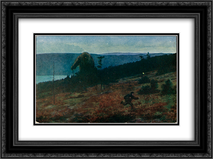Askeladden og trollet (pa flya) 24x18 Black Ornate Wood Framed Art Print Poster with Double Matting by Kittelsen, Theodor Severin