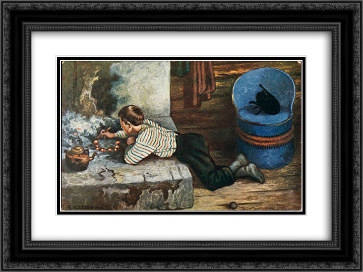 Askeladdens adventure 24x18 Black Ornate Wood Framed Art Print Poster with Double Matting by Kittelsen, Theodor Severin