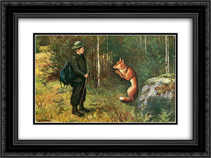 Askeladdens adventure 24x18 Black Ornate Wood Framed Art Print Poster with Double Matting by Kittelsen, Theodor Severin