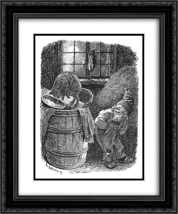 Brownie Mocks at the Cat 20x24 Black Ornate Wood Framed Art Print Poster with Double Matting by Kittelsen, Theodor Severin