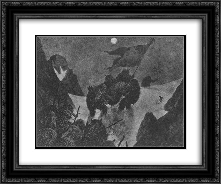 De Hadde I Nattens Stillhet Lurt Ham Vekk 24x20 Black Ornate Wood Framed Art Print Poster with Double Matting by Kittelsen, Theodor Severin