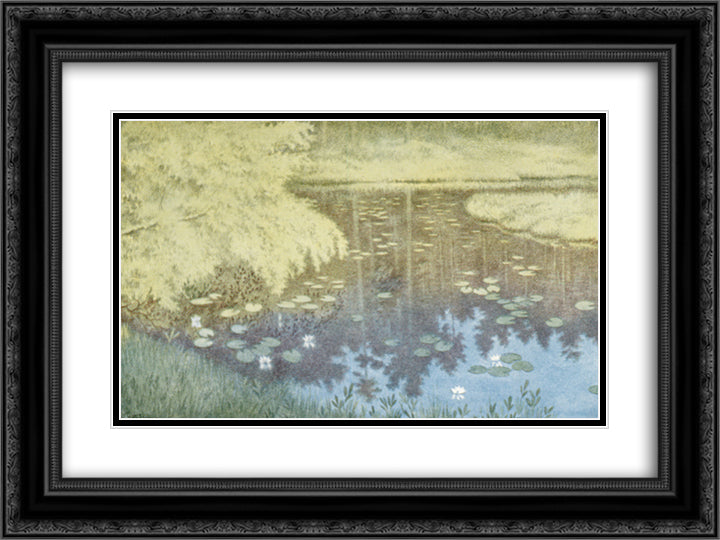 Der Ligger Tjernet I Svartbudalen 24x18 Black Ornate Wood Framed Art Print Poster with Double Matting by Kittelsen, Theodor Severin