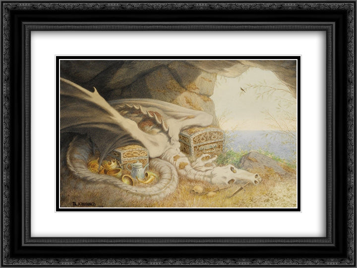 Dragon 24x18 Black Ornate Wood Framed Art Print Poster with Double Matting by Kittelsen, Theodor Severin