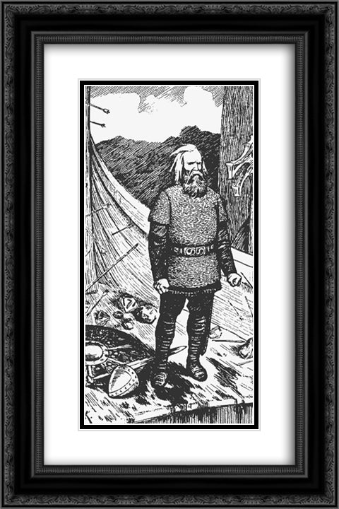 Erling Skjalgsson 16x24 Black Ornate Wood Framed Art Print Poster with Double Matting by Kittelsen, Theodor Severin
