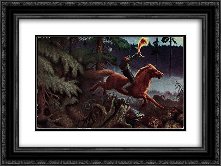 Gold Horn 24x18 Black Ornate Wood Framed Art Print Poster with Double Matting by Kittelsen, Theodor Severin