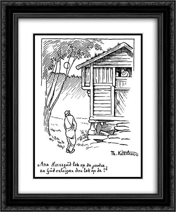 Herreguud Lok Op Da Jenter 20x24 Black Ornate Wood Framed Art Print Poster with Double Matting by Kittelsen, Theodor Severin