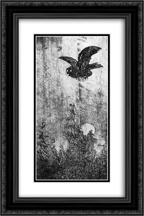 Hoestkveld Bokskap 16x24 Black Ornate Wood Framed Art Print Poster with Double Matting by Kittelsen, Theodor Severin