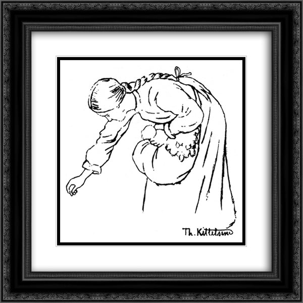 Ingrid plukker myruld 20x20 Black Ornate Wood Framed Art Print Poster with Double Matting by Kittelsen, Theodor Severin