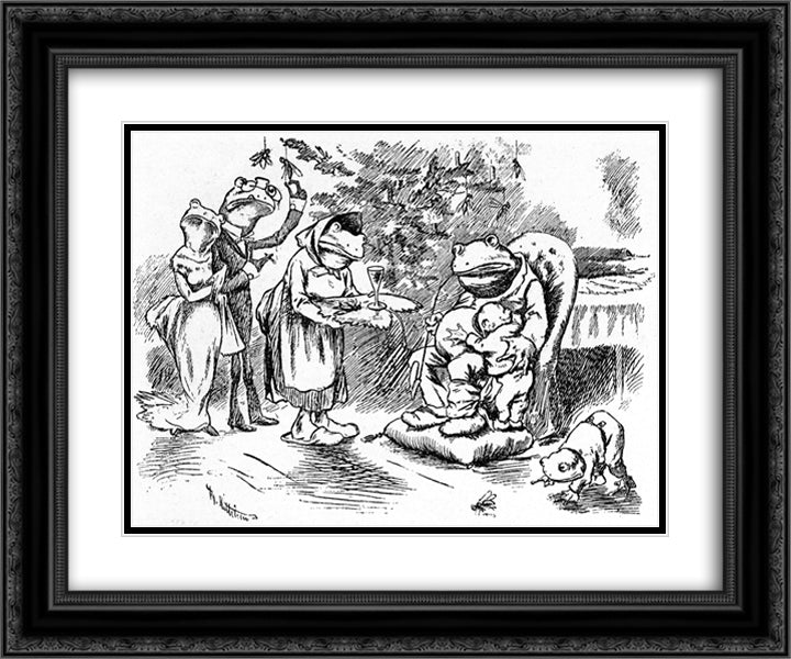 Julegilde Hos En Velstaande Paddefamilie 24x20 Black Ornate Wood Framed Art Print Poster with Double Matting by Kittelsen, Theodor Severin