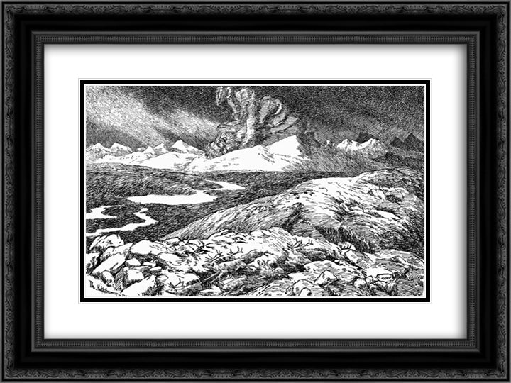 Jutulkamp 24x18 Black Ornate Wood Framed Art Print Poster with Double Matting by Kittelsen, Theodor Severin