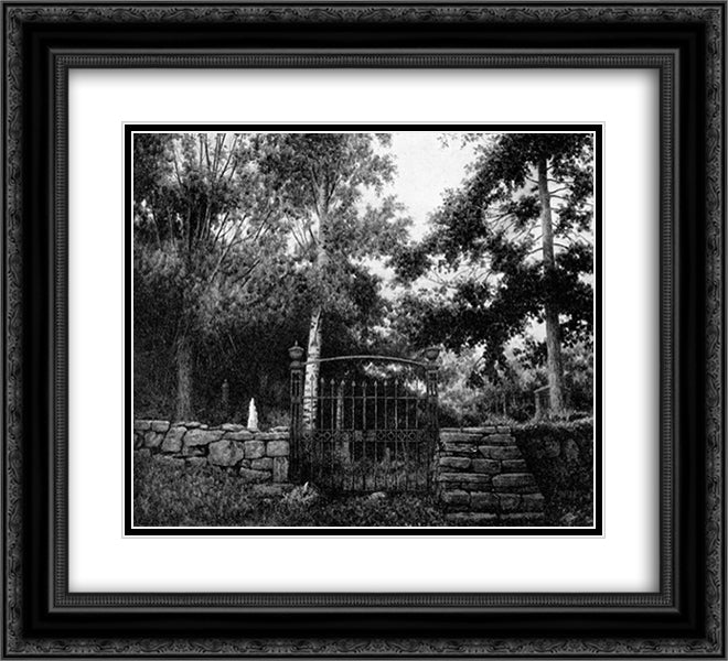 Kirkegaarden Paa Braatebakken 22x20 Black Ornate Wood Framed Art Print Poster with Double Matting by Kittelsen, Theodor Severin