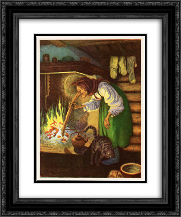 Kjerringa ved peisen 20x24 Black Ornate Wood Framed Art Print Poster with Double Matting by Kittelsen, Theodor Severin