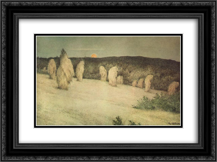 Kornstaurer i Maaneskinn 24x18 Black Ornate Wood Framed Art Print Poster with Double Matting by Kittelsen, Theodor Severin