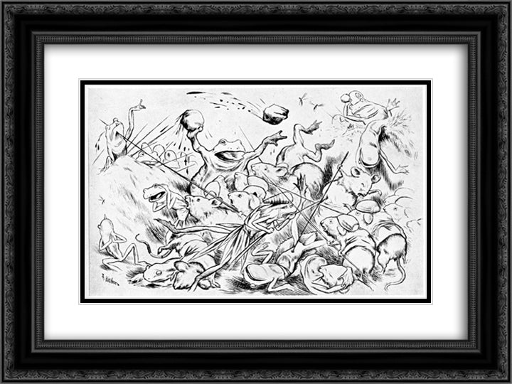 Krigen Mellom Froskene Og Musene 10 24x18 Black Ornate Wood Framed Art Print Poster with Double Matting by Kittelsen, Theodor Severin
