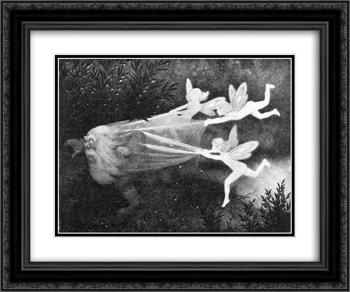 Lysalver Fanger Skyggetussen 24x20 Black Ornate Wood Framed Art Print Poster with Double Matting by Kittelsen, Theodor Severin