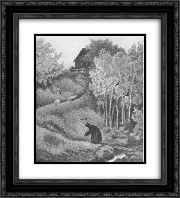Mor Der Kommer En Kjerring 20x22 Black Ornate Wood Framed Art Print Poster with Double Matting by Kittelsen, Theodor Severin