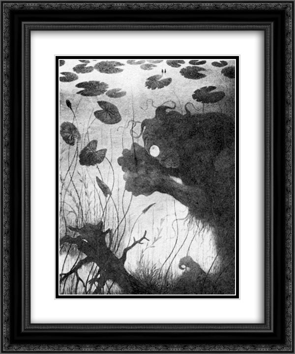 Noekken Fisker 20x24 Black Ornate Wood Framed Art Print Poster with Double Matting by Kittelsen, Theodor Severin