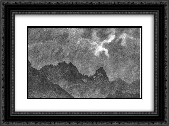 Northern lights 24x18 Black Ornate Wood Framed Art Print Poster with Double Matting by Kittelsen, Theodor Severin