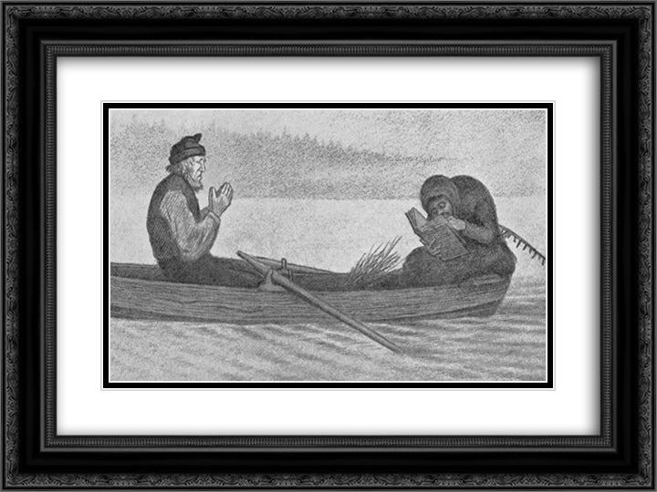 Over Sjoe Og Elv 24x18 Black Ornate Wood Framed Art Print Poster with Double Matting by Kittelsen, Theodor Severin