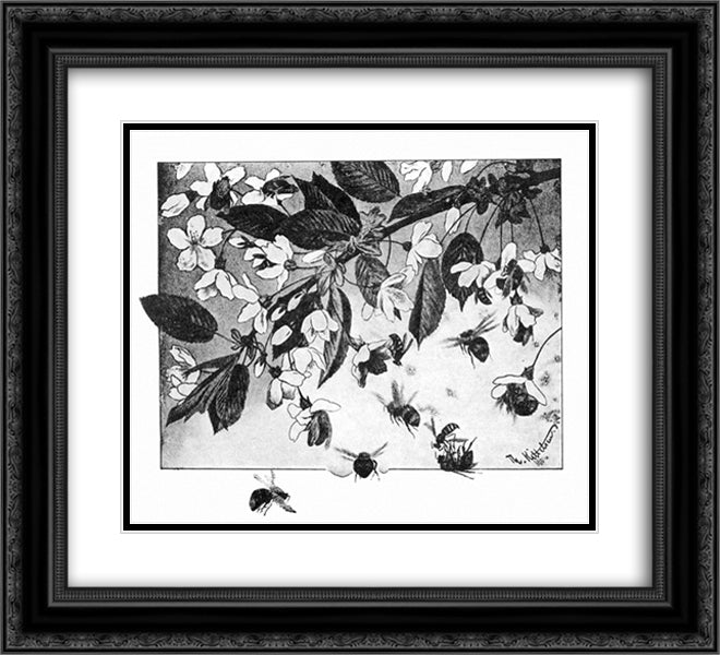 Paa Kirsebaergrenen 22x20 Black Ornate Wood Framed Art Print Poster with Double Matting by Kittelsen, Theodor Severin