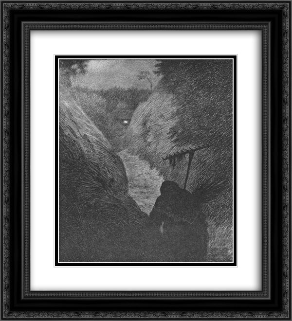 Pesta Kommer 20x22 Black Ornate Wood Framed Art Print Poster with Double Matting by Kittelsen, Theodor Severin