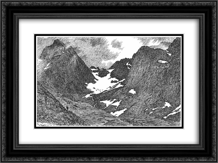Raftsund 24x18 Black Ornate Wood Framed Art Print Poster with Double Matting by Kittelsen, Theodor Severin
