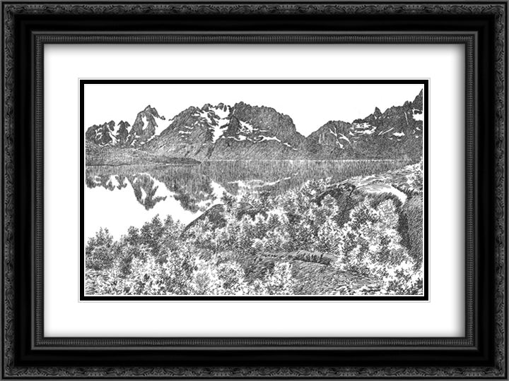 Raftsund waterway 24x18 Black Ornate Wood Framed Art Print Poster with Double Matting by Kittelsen, Theodor Severin