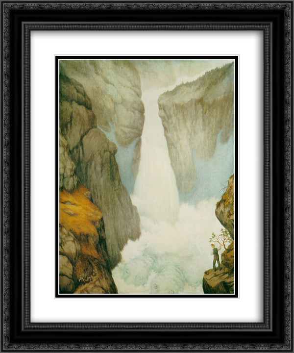 Sam Eyde Foran Svelgfoss 20x24 Black Ornate Wood Framed Art Print Poster with Double Matting by Kittelsen, Theodor Severin