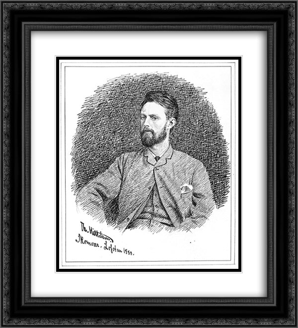 Selvportrett 20x22 Black Ornate Wood Framed Art Print Poster with Double Matting by Kittelsen, Theodor Severin