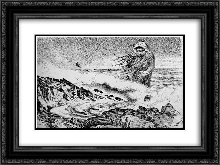 Sjotrollet 24x18 Black Ornate Wood Framed Art Print Poster with Double Matting by Kittelsen, Theodor Severin
