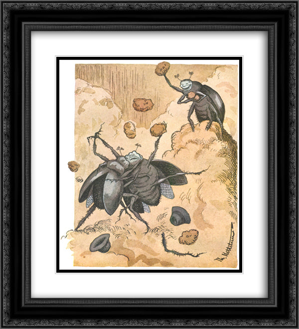 Slagsmaal Mellem To Skarnbasser 20x22 Black Ornate Wood Framed Art Print Poster with Double Matting by Kittelsen, Theodor Severin