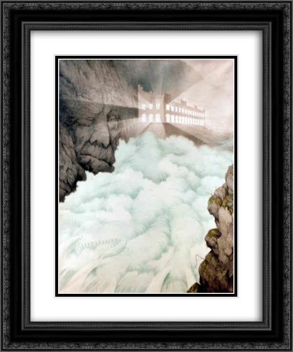 Svelgfoss power plant 20x24 Black Ornate Wood Framed Art Print Poster with Double Matting by Kittelsen, Theodor Severin