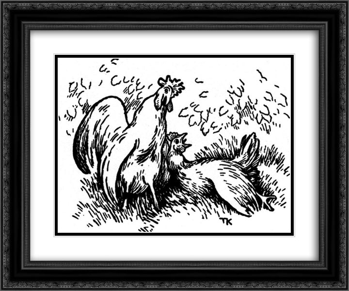 Tuppen Och Hoenan 24x20 Black Ornate Wood Framed Art Print Poster with Double Matting by Kittelsen, Theodor Severin