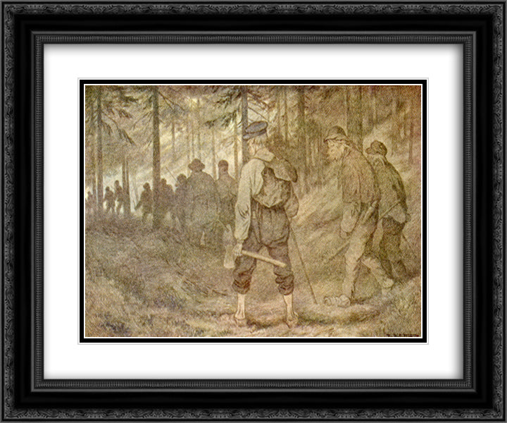 Twelve men in the forest 24x20 Black Ornate Wood Framed Art Print Poster with Double Matting by Kittelsen, Theodor Severin