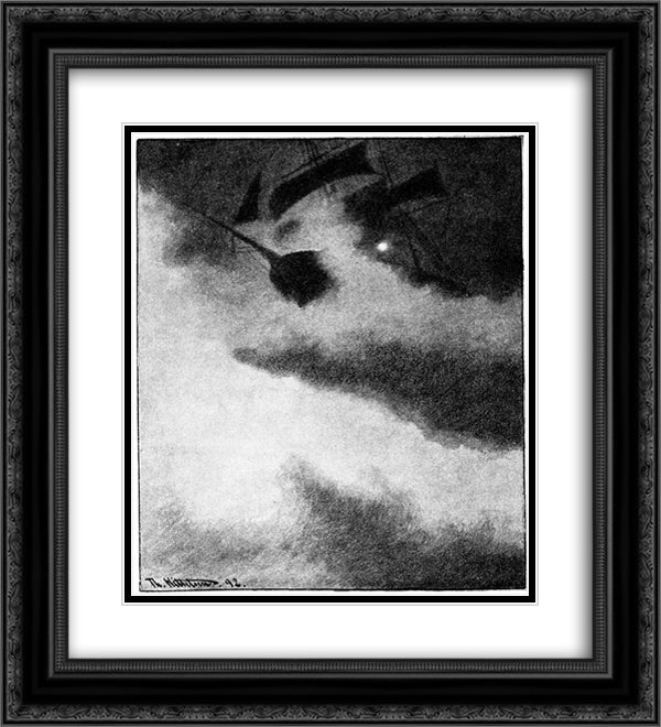 Uvaersnatt Utfor Skomvaer Fyr En 20x22 Black Ornate Wood Framed Art Print Poster with Double Matting by Kittelsen, Theodor Severin