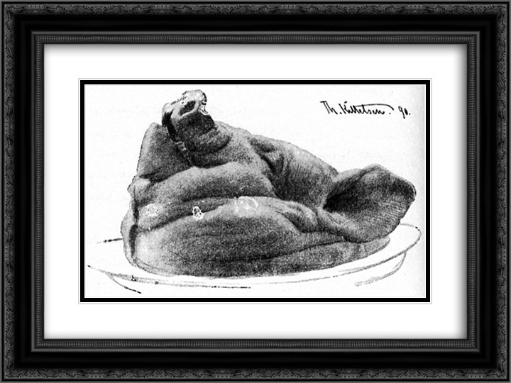 Vaart Foerste Syltehode 24x18 Black Ornate Wood Framed Art Print Poster with Double Matting by Kittelsen, Theodor Severin