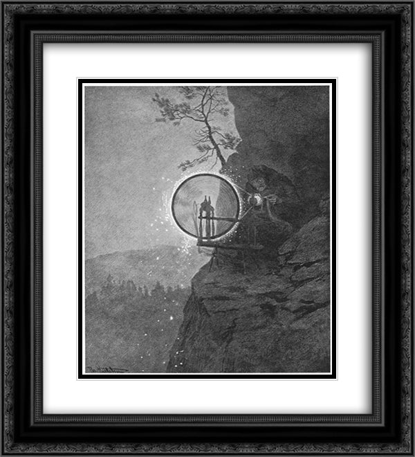 Witch 20x22 Black Ornate Wood Framed Art Print Poster with Double Matting by Kittelsen, Theodor Severin