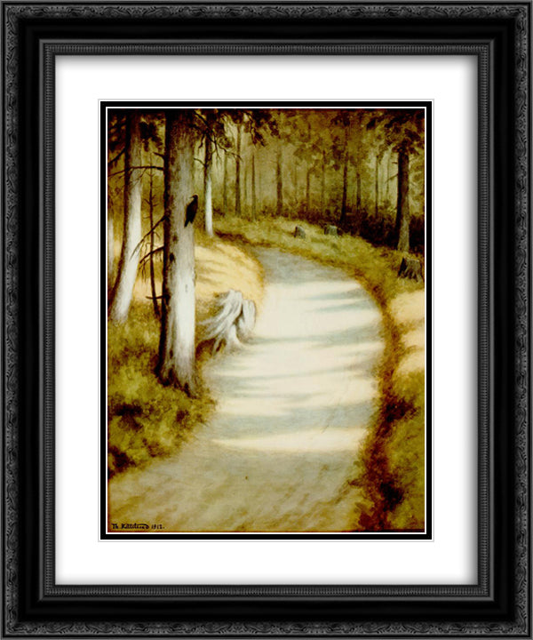 Woodpecker 20x24 Black Ornate Wood Framed Art Print Poster with Double Matting by Kittelsen, Theodor Severin