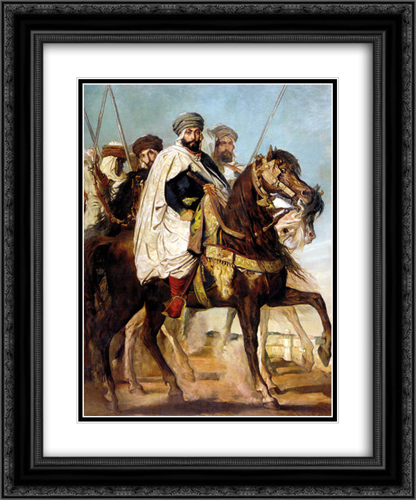 Ali Ben-Hamet, Caliph of Constantine and Chief of the Haractas, Followed by his Escort 20x24 Black Ornate Wood Framed Art Print Poster with Double Matting by Chasseriau, Theodore
