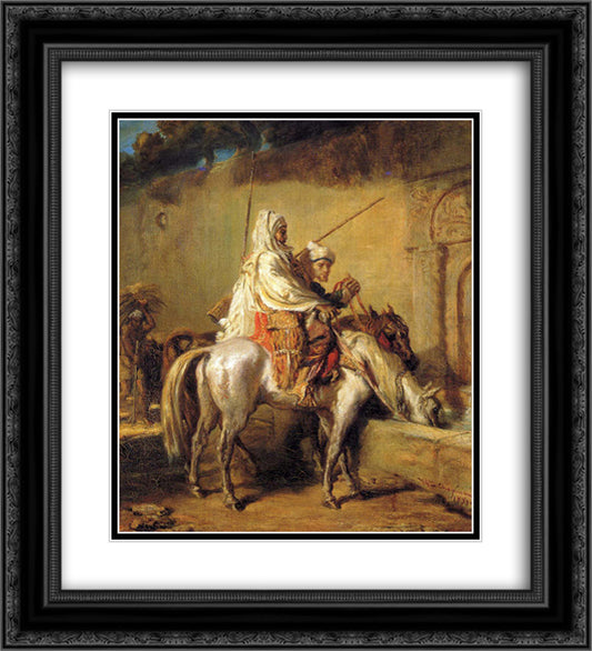 Arabes faisant boire leurs chevaux 20x22 Black Ornate Wood Framed Art Print Poster with Double Matting by Chasseriau, Theodore