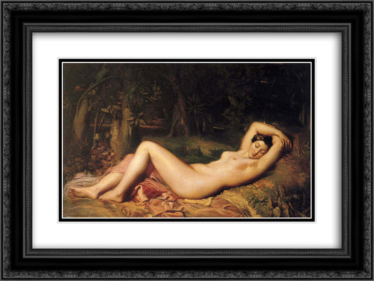 Baigneuse endormie 24x18 Black Ornate Wood Framed Art Print Poster with Double Matting by Chasseriau, Theodore