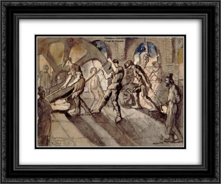 Forge du Creusot 24x20 Black Ornate Wood Framed Art Print Poster with Double Matting by Chasseriau, Theodore