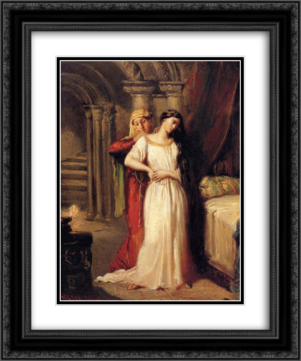 Le Coucher de Desdemone 20x24 Black Ornate Wood Framed Art Print Poster with Double Matting by Chasseriau, Theodore