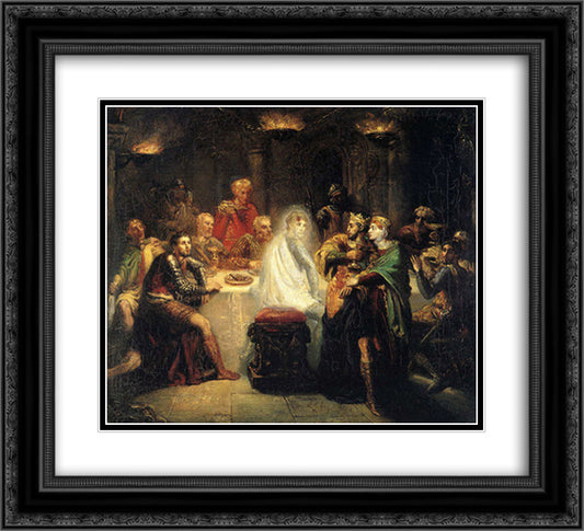 Macbeth apercevant le spectre de Banco 22x20 Black Ornate Wood Framed Art Print Poster with Double Matting by Chasseriau, Theodore