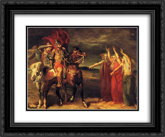 Macbeth suivi de Banco rencontre les trois sorcieres sur la Lande 24x20 Black Ornate Wood Framed Art Print Poster with Double Matting by Chasseriau, Theodore