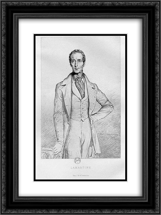 Portrait de Lamartine 18x24 Black Ornate Wood Framed Art Print Poster with Double Matting by Chasseriau, Theodore