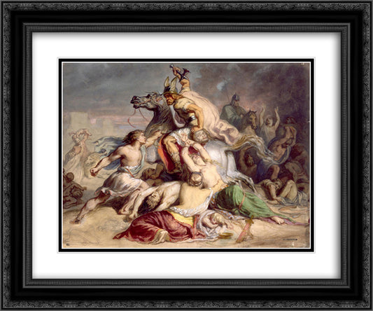 Scene de bataille, guerrier gaulois a cheval 24x20 Black Ornate Wood Framed Art Print Poster with Double Matting by Chasseriau, Theodore